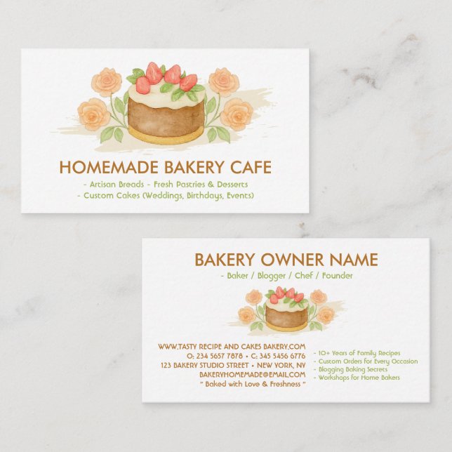 Cake Maker Cookies Bröllop Birthday Bakery Cafes Visitkort (Fram/baksida)