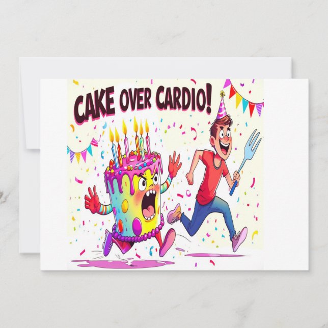 Cake over Cardio Funny Birthday Inbjudningar (Framsida)