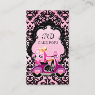 Cake Pops Affärskort Scooter Black Rosa Visitkort