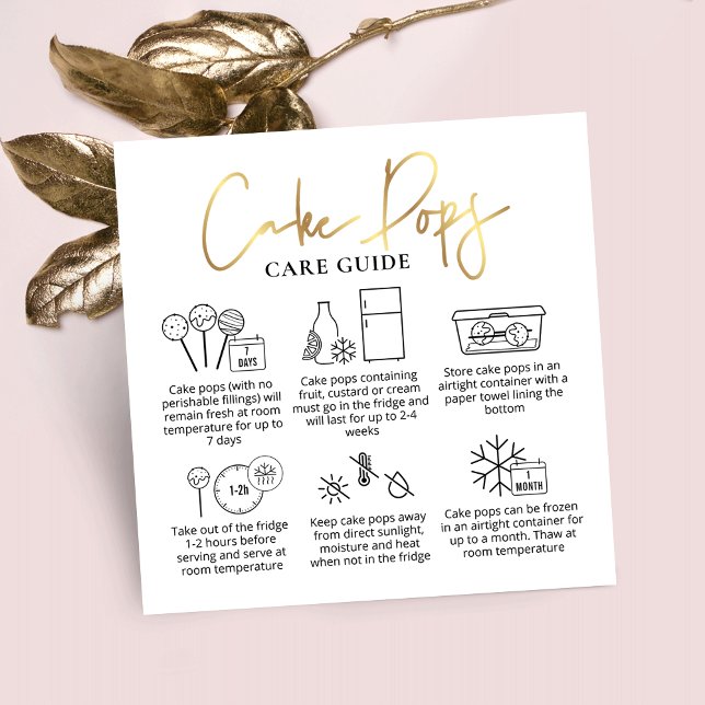 Cake Pops Care Guide White & Guld Modern Bakery Fyrkantigt Visitkort (Skapare uppladdad)