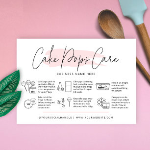 Cake Pops Care Instructions Rosa Watercolor Visitkort