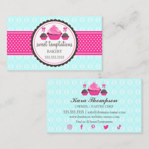 Cake Pops och Cupcoa Aqua Rosa Visitkort