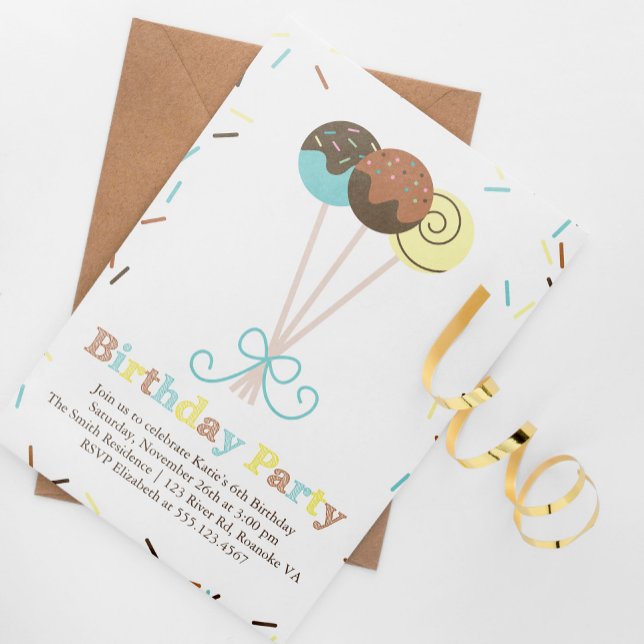 Cake Pops och Sprinkles Birthday Inbjudningar (Skapare uppladdad)