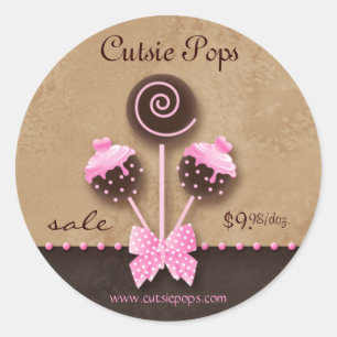 Cake Pops Stickers Bakery Vintage Rosa Caramel Runt Klistermärke