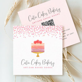 Cake QR Code Rosa Ombre Sprinkles Pastry Chef Chic Fyrkantigt Visitkort