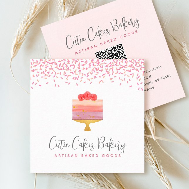 Cake QR Code Rosa Ombre Sprinkles Pastry Chef Chic Fyrkantigt Visitkort (Skapare uppladdad)