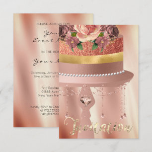 Cake Rosa ros Guld Crystals Curdines Silke Glitter Inbjudningar