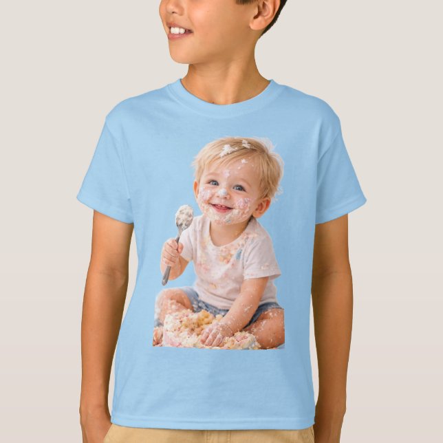 Cake Smash Baby First Birthday Photo T-Shirt (Framsida)