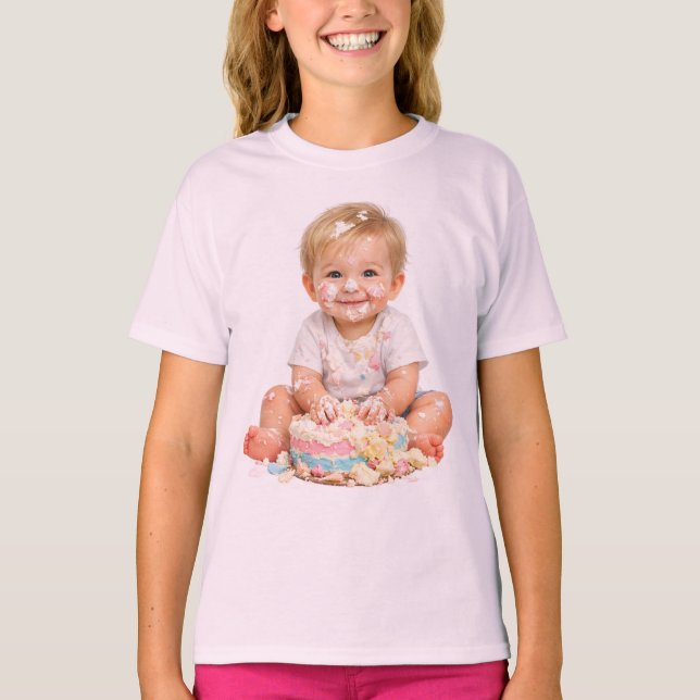 Cake Smash Baby First Birthday T-Shirt (Framsida)