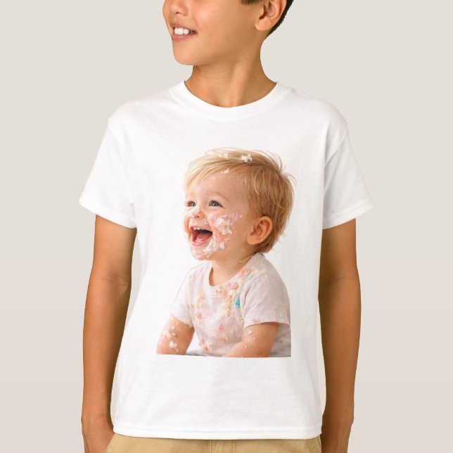 Cake Smash Baby Laughing Birthday T-Shirt (Framsida)