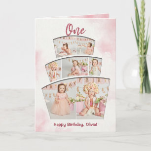 Cake Smash Photo Collage Girl First Birthday Kort