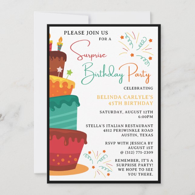 Cake Torn Surprise Födelsedagsfest Inbjudan (Framsida)