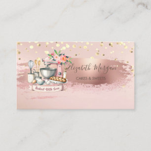 Cakemixer Blomma,Guld Konfetti, Penseldrag Visitkort