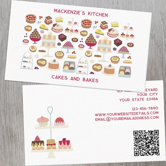 Cakes Baking Catering QR-kod Visitkort (Cakes and bakes catering food restaurant bakery cafe QR code custom business cards)