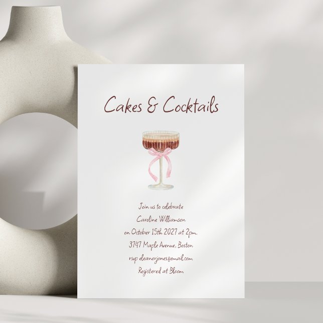 Cakes Cocktails Espresso Martini Rosa Bow Party Inbjudningar (Skapare uppladdad)