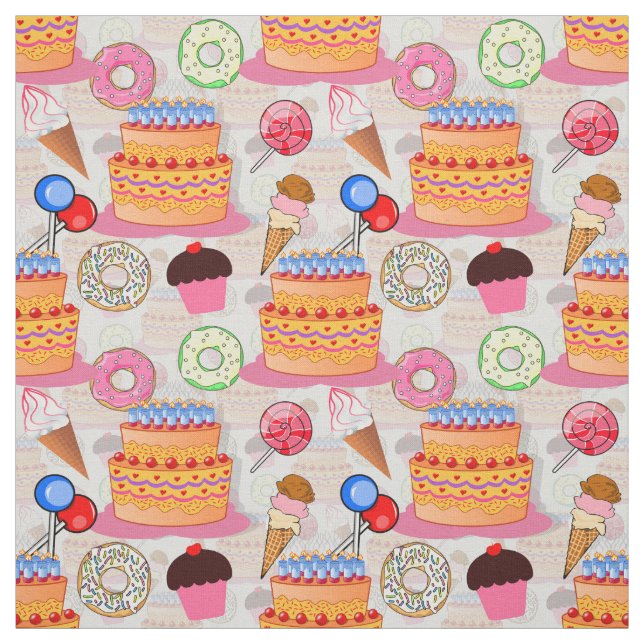 Cakes Muffinss Lollipop Donuts Glass Textile Tyg (Provkarta)