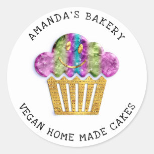 Cakes Sweet Homemade Bakery Muffins Lux Guld Clas Runt Klistermärke