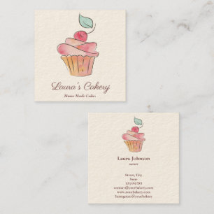 Cakes Sweets Cuptårta Bakery Watercolor Vintage Sq Fyrkantigt Visitkort
