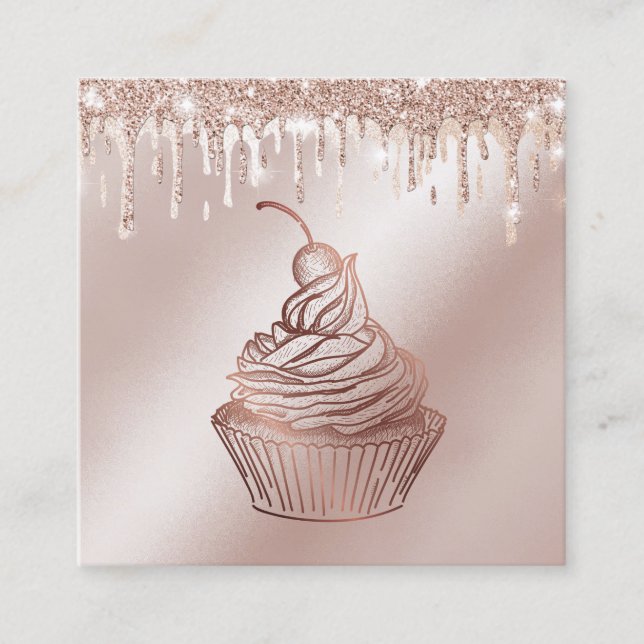 Cakes & Sweets Cuptårta Home Bakery Dripping Guld Fyrkantigt Visitkort (Framsida)