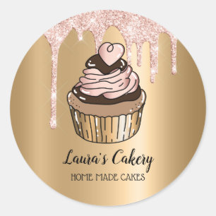 Cakes & Sweets Cuptårta Home Bakery Dripping Guld Runt Klistermärke