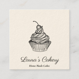 Cakes & Sweets Cuptårta Home Bakery Rustic Vintage Fyrkantigt Visitkort