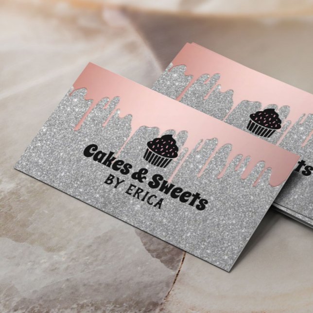 Cakes & Sweets Cuptårta Home Bakery Silver Glitter Visitkort (Skapare uppladdad)