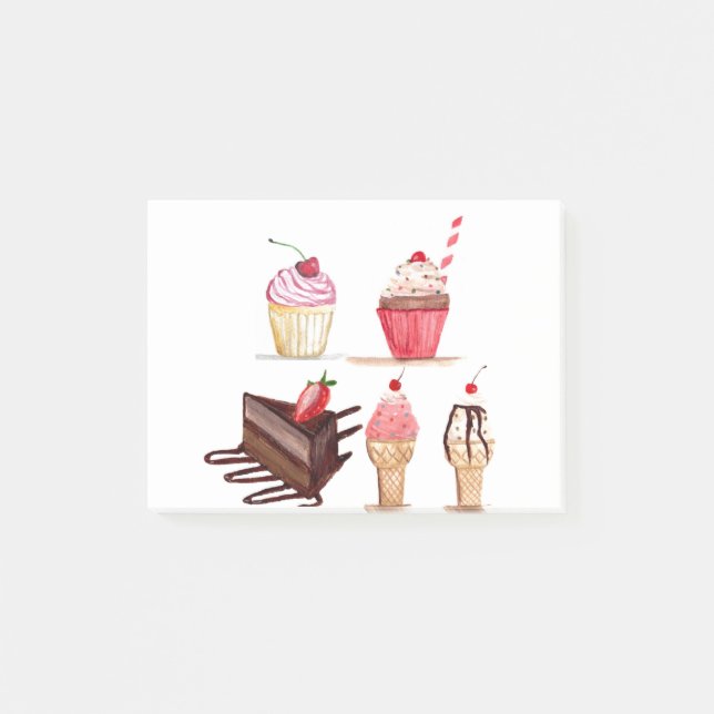 Cakes Watercolor Bakery Sweets Muffinss Pastry Post-it Block (Framsida)