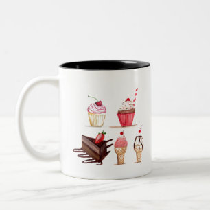 Cakes Watercolor Bakery Sweets Muffinss Pastry Två-Tonad Mugg