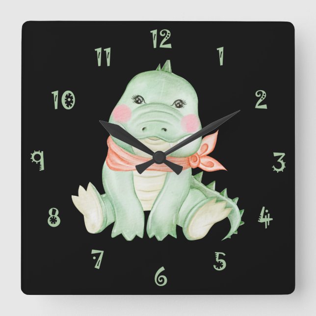 Cal The Crocodile Wall Clock Fyrkantig Klocka (Framsida)