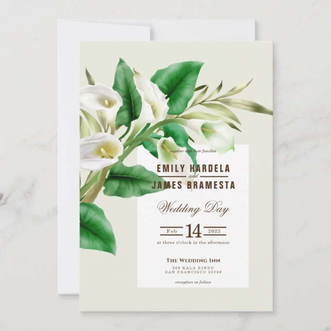 Cala Lily Watercolor Wedding-inbjudan Inbjudningar (Framsida)