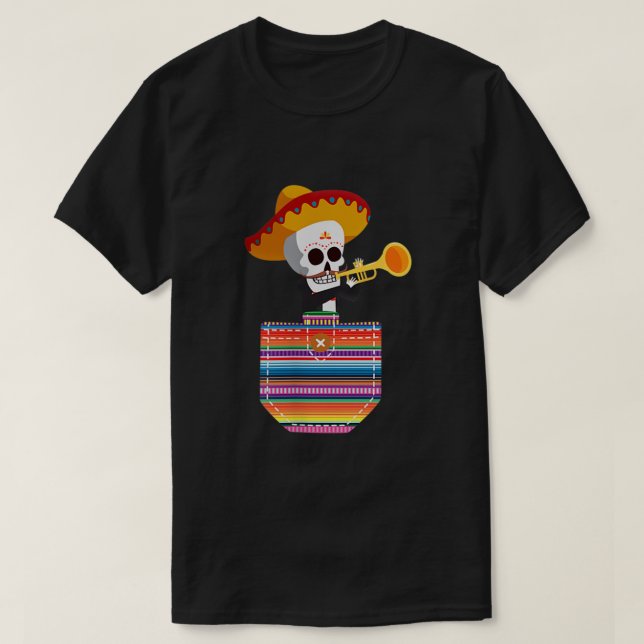 Calaca Blanket Pocket Serape Mexican Fiesta Cinco T Shirt (Design framsida)