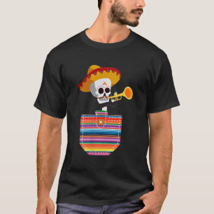 Calaca Blanket Pocket Serape Mexican Fiesta Cinco T Shirt