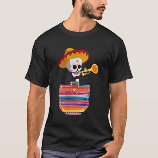 Calaca Blanket Pocket Serape Mexican Fiesta Cinco T Shirt