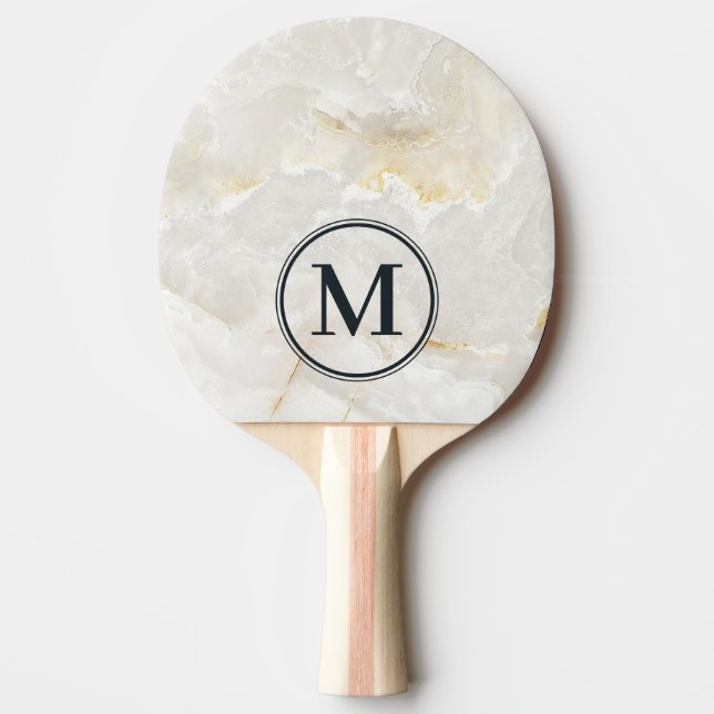 Calacatta Gold Marble Stone Monogram Pingisracket (Framsidan)