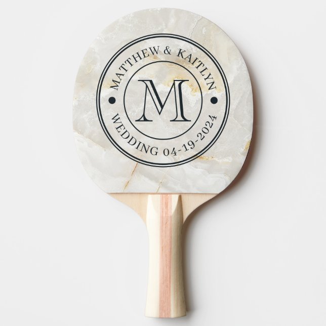 Calacatta Gold Marble Stone Wedding Monogram Pingisracket (Framsidan)