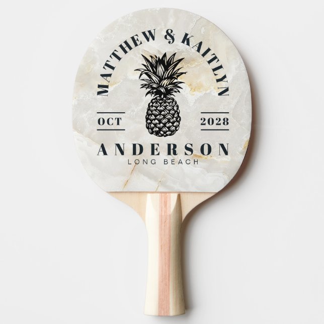 Calacatta Gold Tropical Pineapple Wedding Crest Pingisracket (Framsidan)