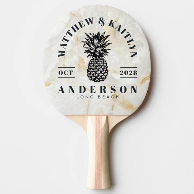 Calacatta Gold Tropisk Ananas Bröllopskrona Pingisracket (Framsidan)