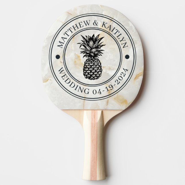 Calacatta Guld Ananas Bröllopskrona & Namn Pingisracket (Framsidan)