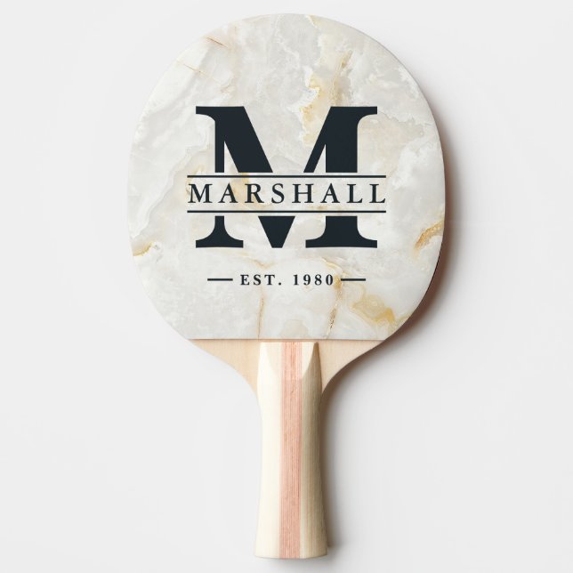 Calacatta Guld Marmor Monogram & Namn Överlägg Pingisracket (Framsidan)