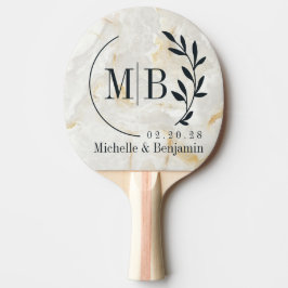 Calacatta Guld Marmor Stens Blad Bröllops Monogram Pingisracket