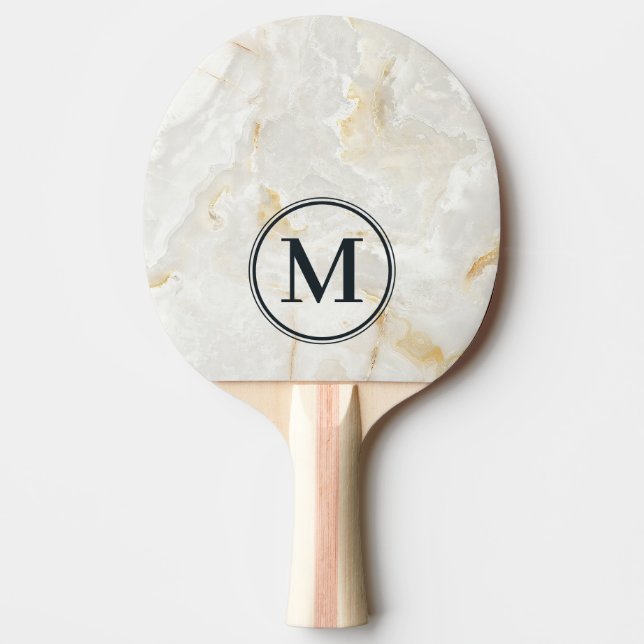 Calacatta Guld Marmor Stens Monogram Pingisracket (Framsidan)