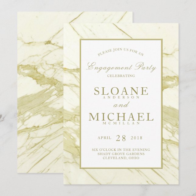 Calacatta Marble Guld | Elegantens Förlovningsfest Inbjudningar (Fram/baksida)