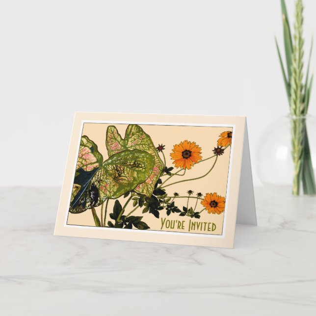 Caladium- och Coreopisblommor, botaniska dekaler Inbjudan (Framsida)