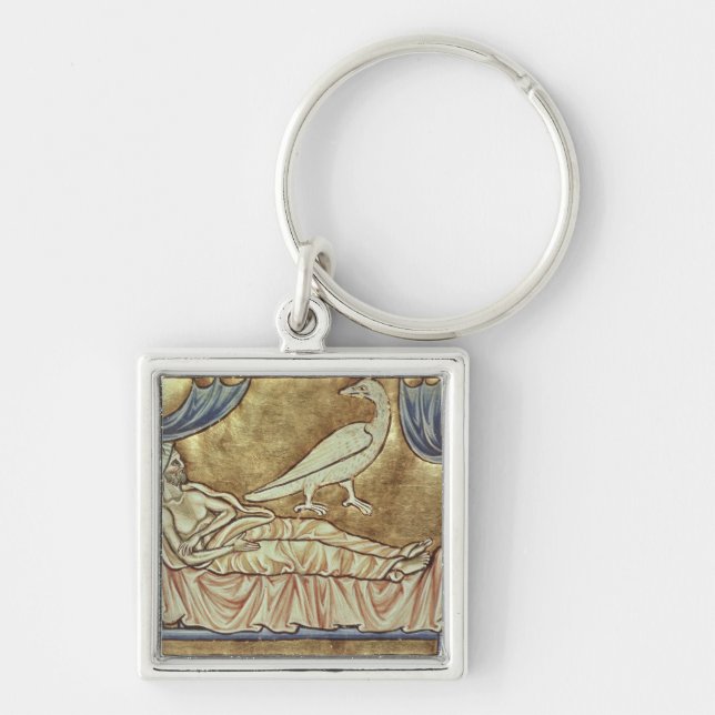 Caladrius fågel som är beryktad att förutsäga fyrkantig silverfärgad nyckelring (Framsidan)