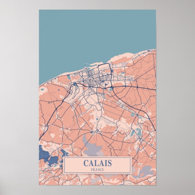 Calais France Breezy City Map Travel Poster (Framsidan)