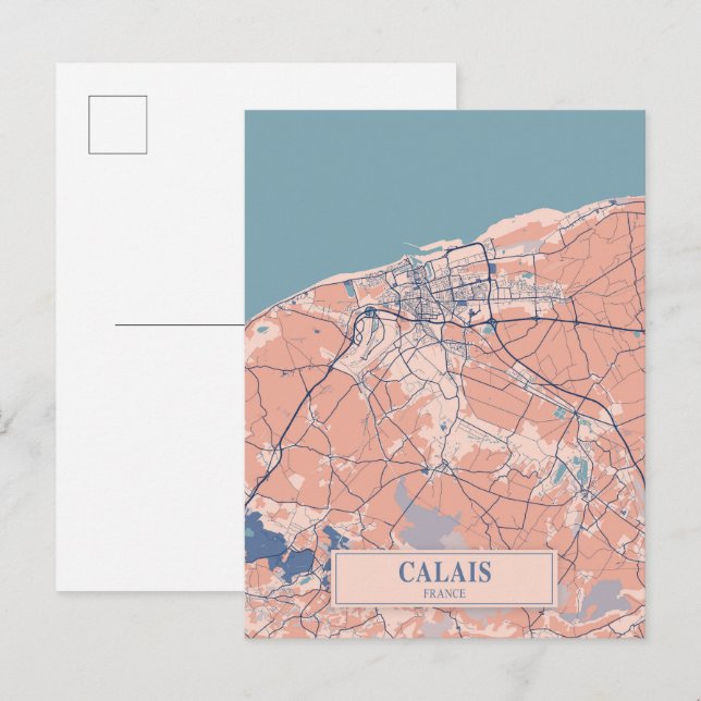 Calais Frankrike Blåsigt Stadskarta Resa Vykort (Fram/baksida)