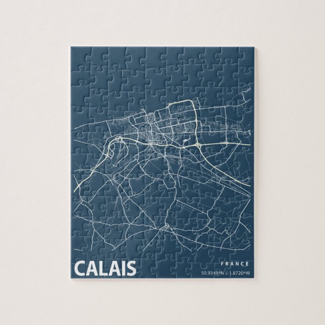Calais Frankrike Minimalist City Karta Line Art i  Pussel (Vertikal)