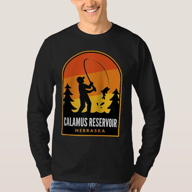 Calamus Reservoir Nebraska Fishing Raglan T Shirt (Framsida)