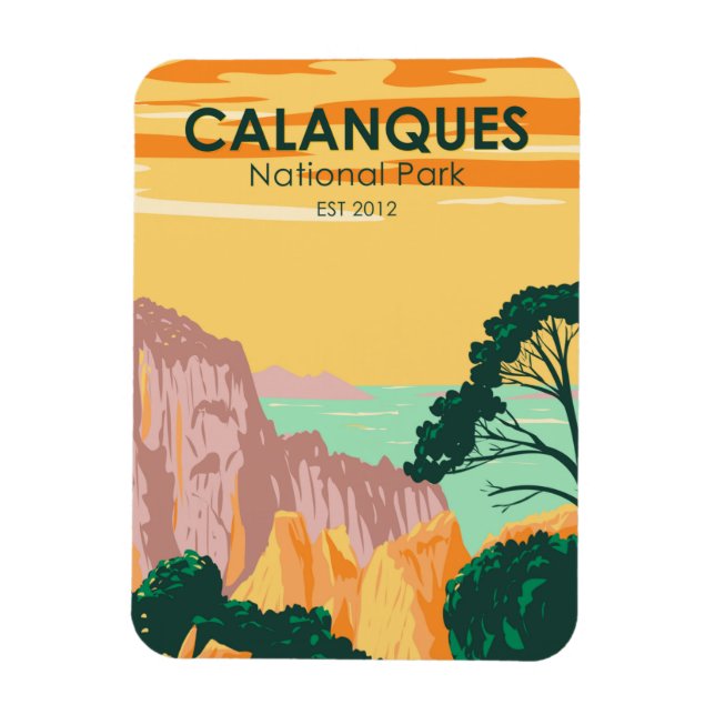 Calanques nationalpark Frankrike Vintage Magnet (Vertikal)