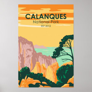 Calanques nationalpark Frankrike Vintage Poster